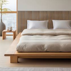 Chambre tête de lit en panneaux tasseaux bois 120 cm