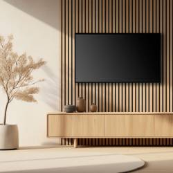 Mur TV Panneaux tasseaux bois 250 cm