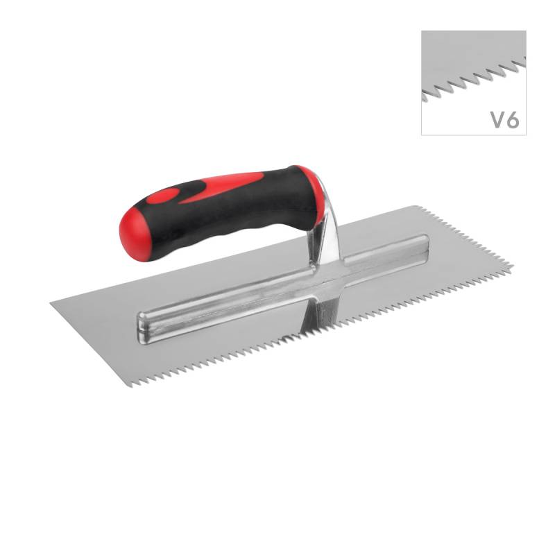 Taloche V6 en inox robuste et précise pour une répartition homogène de la colle et une adhérence optimale, au mur comme au sol.