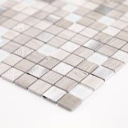 MAT INTER - Feuille 305x305 - Tesselle 23x23x4mm - Mix alu / verre / marbre poli / grave gris / wooden