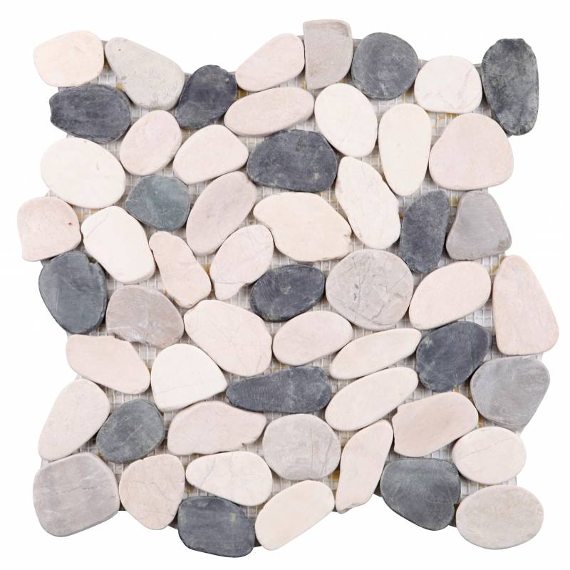 MAT INTER - Feuille 300x300 - Galets rectifies blanc / gris clair / gris foncé