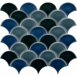 MAT INTER - Feuille 340x285x7mm - Porcelaine écaille - Effet craquelé mix vert foncé / bleu / gris