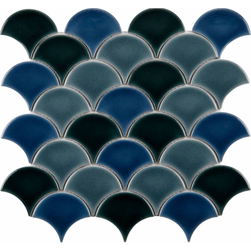 MAT INTER - Feuille 340x285x7mm - Porcelaine écaille - Effet craquelé mix vert foncé / bleu / gris