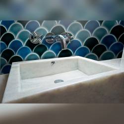 MAT INTER - Feuille 340x285x7mm - Porcelaine écaille - Effet craquelé mix vert foncé / bleu / gris