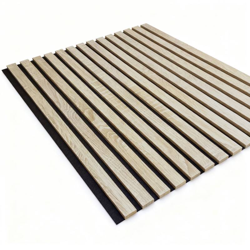 Panneau tasseaux bois 60 x 60 x 1,9 cm - décor chêne clair fond noir - 0,36m²