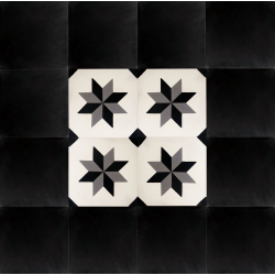 Tapis vintage carreaux de ciment noir et blanc etoile